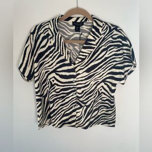 Racheal Zoe Zebra print satin button up shirt medium short sleeve